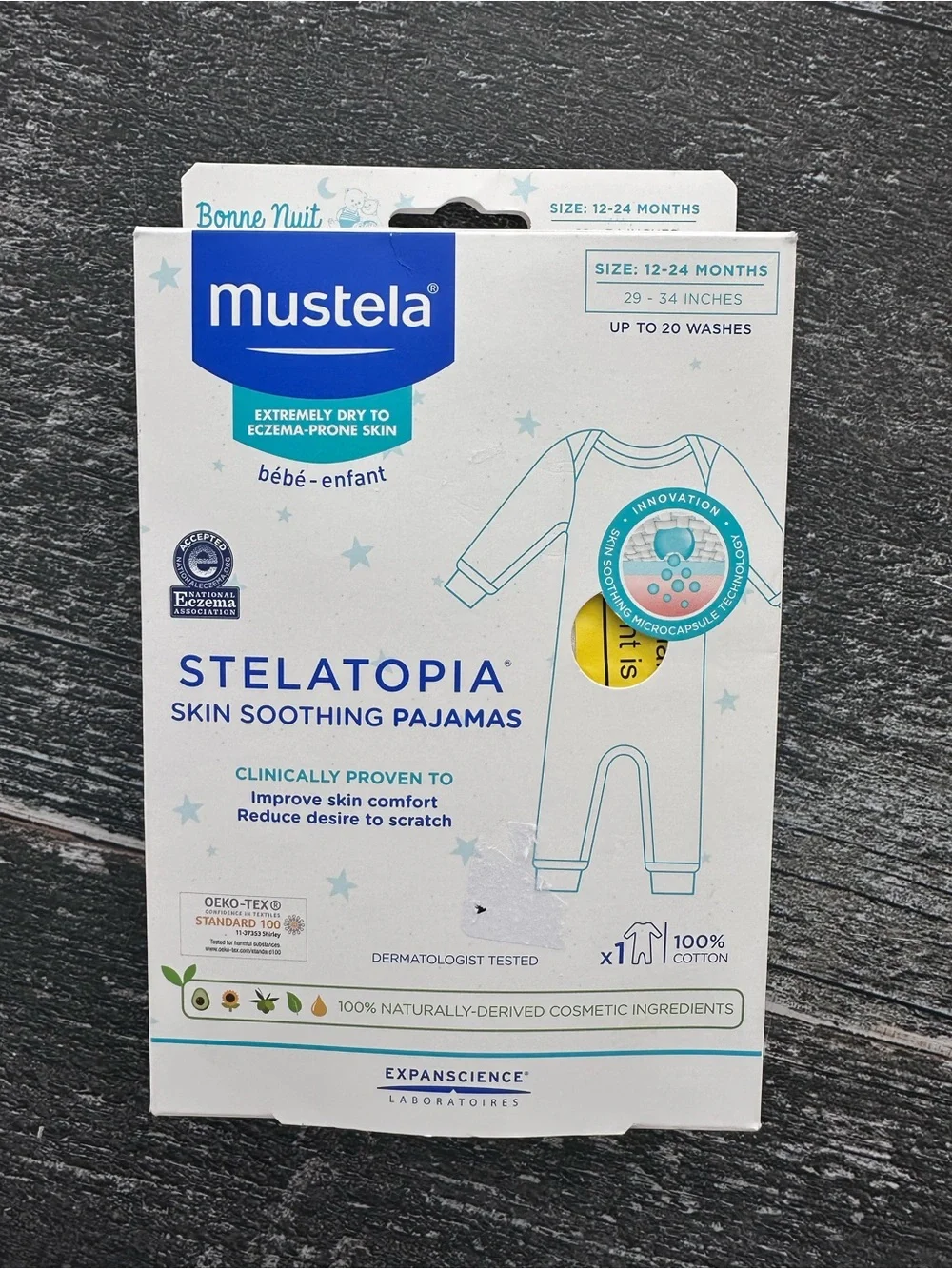 Mustela Stelatopia Skin Smooth Pajamas 12-24months/29-24 Inches NEW‎ OPEN BOX